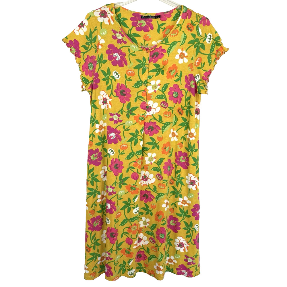 Gudrun Sjoden Midi Dress Women's XL Goldenrod Floral Lagenlook Pockets Stretch